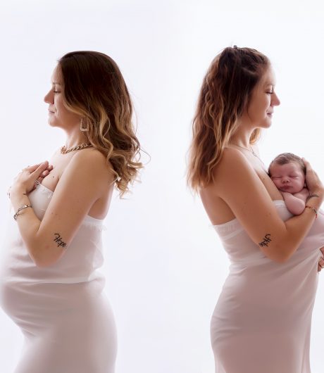 Une Photographie de bébé nourrisson nouveau-né et sa maman enceinte en grossesse en studio à Gap 05000 dans les Hautes-Alpes région PACA au studio de Lily Photo